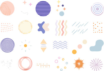 Pastel abstract vector set with soft geometric shapes, waves, circles, and gradients. Ideal for gentle UI design, mindfulness graphics, and modern branding.