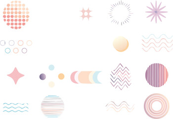 Soft pastel abstract vector pack including stars, moons, waves, and circles with transparency effects. Perfect for meditation themes, wellness branding, or gentle UI accents.