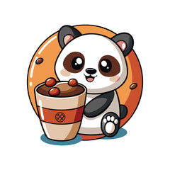 Adorable Cartoon Panda Photobombing Behind Giant Coffee Cup – Cute Vector Art for Coffee Lovers, Cafes, and Merch Design