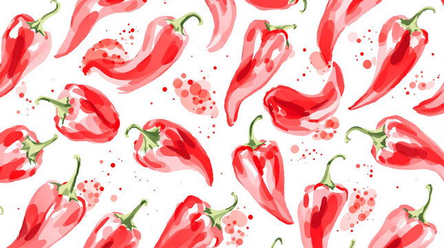 Watercolor pattern red pepper on white background vector