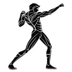 Fototapeta premium Silhouette vector illustration of an athlete running with a ball, a dynamic black outline of a sports player in action