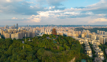 Fototapeta premium Aerial photography of Hong'en Temple Forest Park in Chongqing, China