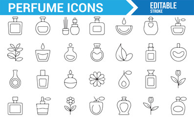 Set of Perfume and Fragrance Icons for Bottles, Aromatherapy, and Beauty Symbols

