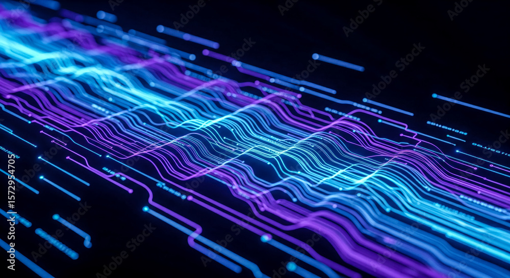 Poster abstract digital landscape with glowing plexus network, futuristic technology background with connec