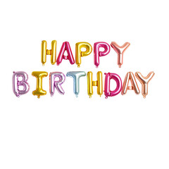 3D colorful "Happy Birthday" balloon letters isolated on a transparent background