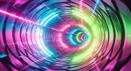 Abstract Neon Tunnel Experience Vibrant Colors and Geometric Patterns