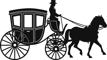 Black Silhouette Horse Drawn Carriage Driver Top Hat