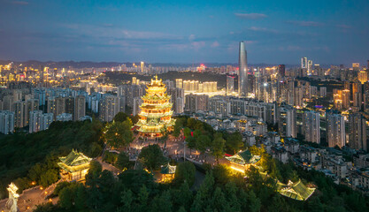 Night aerial photography of Hong'en Temple Park in Chongqing, China