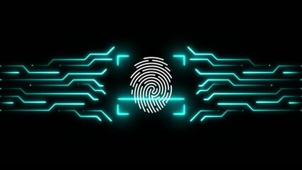 Internet security and technology fingerprint scanning animation isolated on black background - Powered by Adobe