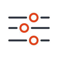 Obraz premium Horizontal Sliders Icon with Three Orange Control Knobs