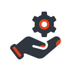 Solid Hand Holding a Gear Icon for Service or Management