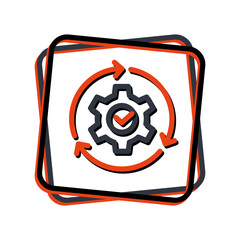 Artistic Outline Gear with Checkmark and Arrows Icon