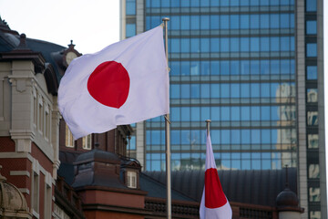 Japanese flag in the city