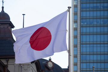 Japanese flag in the city
