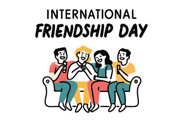 Celebrating international friendship day with a diverse group of happy friends enjoying time together on a couch