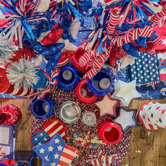 Red, white, and blue decorations filling frame of square crop