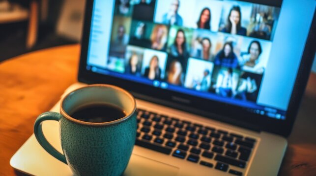 Laptop screen with video conference