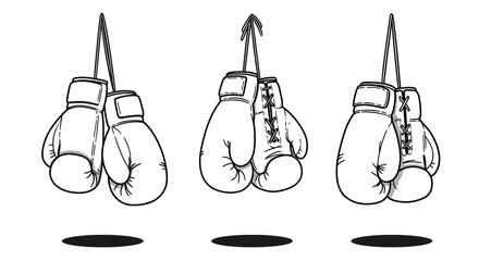 Hanging Boxing Gloves Black and White Vector Icon Set