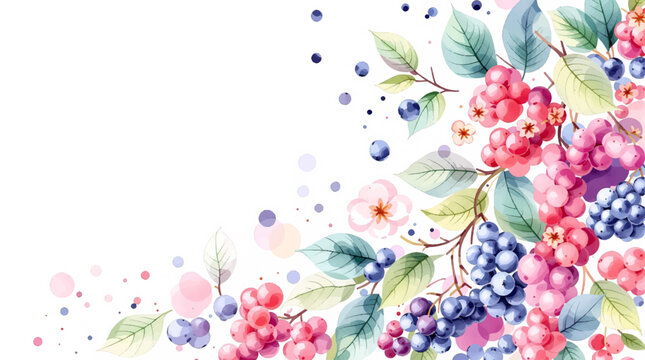 Watercolor pattern featuring raspberries white background	