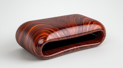 Dark Reddish Brown Glossy Coffee Table with Swirling Wood Grain