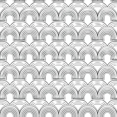 Black and white seamless pattern of overlapping arched shapes monochrome graphic