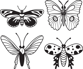 set of butterflies isolated on white