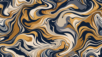 Fototapeta premium Seamless abstract marble pattern with flowing lines in navy gold and beige texture