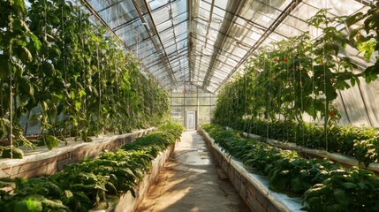 Solar-powered greenhouse with crops thriving inside