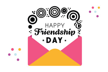 Celebrate friendship day with a vibrant and modern design featuring an open envelope and festive circles