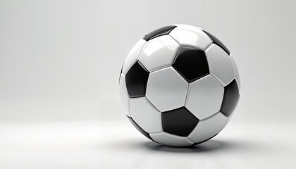 Classic black-and-white soccer ball resting on a smooth surface, minimalist design and sports concept.