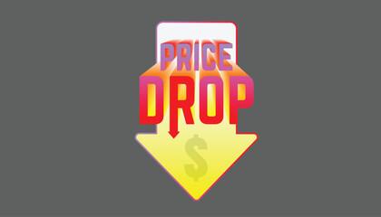Price drop arrow icon with gradient red and yellow tones, for e-commerce banners, and marketing graphics