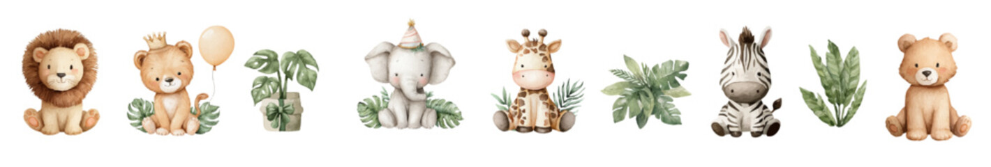 Vector  watercolor illustrations, jungle animals set. Collection of clip art elements, ready to print. Perfect for banners, decoration, patterns, stickers, invitation, card © maria