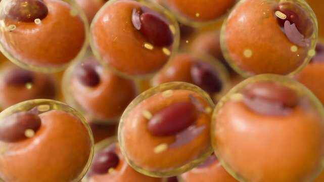 3d animation of Adipocytes, also known as lipocytes and fat cells. Isolated white adipose cells.