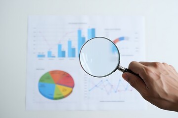 Man typing on laptop with data charts displayed near