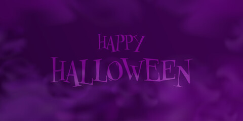 Happy halloween greeting on purple cloudy mystical background, spooky festive banner design
