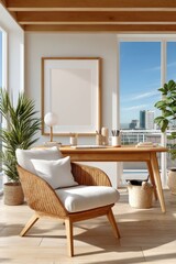 Fototapeta premium Modern home office with natural light and minimalist interior design