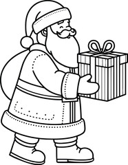 Santa claus giving a gift box lineart silhouette Vector Illustration isolated on a white background