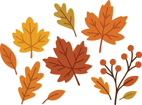 Autumn-themed vector illustration featuring hand-drawn fall leaves. Ideal for seasonal designs, packaging, crafts, and Thanksgiving or holiday decorations in a warm earthy palette. - Powered by Adobe