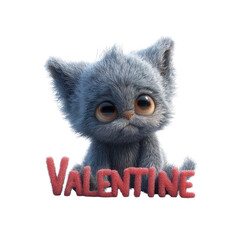 Adorable Gray Kitten Holding Valentine's Day Message