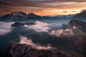 Dolomite stuning sunset from the Lagazuoi refuge