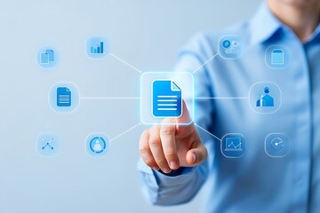 Typing on laptop with cloud computing illustrations