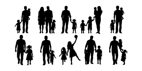 Happy family silhouette set, Family silhouettes, Vector illustration silhouettes of family, Collection of family silhouettes on isolated background