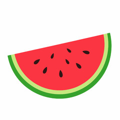 Fototapeta premium Isolated Close Up Slice of Red Watermelon with Black Seeds and Green Rind on a White Background Simple Flat Vector Illustration
