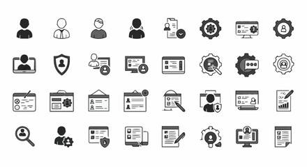 Collection of Various Black and White User Management and Profile Icons in Vector Format