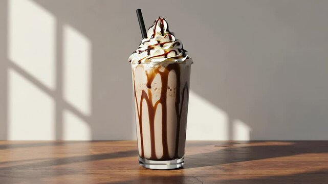 Nutella milkshake, Creamy milkshake, Thick milkshake with Nutella syrup and whipped cream, Rich chocolate and cream tones, Soft indoor light, Sweet and indulgent
