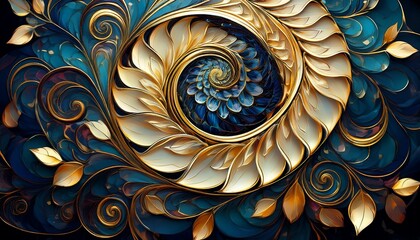 beautiful spiral mosaic featuring gold accents and scattered flower petals creating an elegant and artistic design