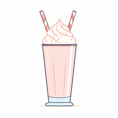 Pixel Art of Pink Milkshake with Striped Straws and Creamy Topping on White Background