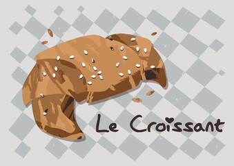 Bakery Poster with Croissant Modern Vintage Style A3 Landscape Format Vector