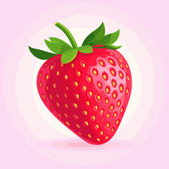Pixel Art Strawberry Featuring Red Hue with Green Stem on Pink Background