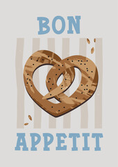 Bakery Poster with Pretzel Modern Vintage Style A3 Landscape Format Vector